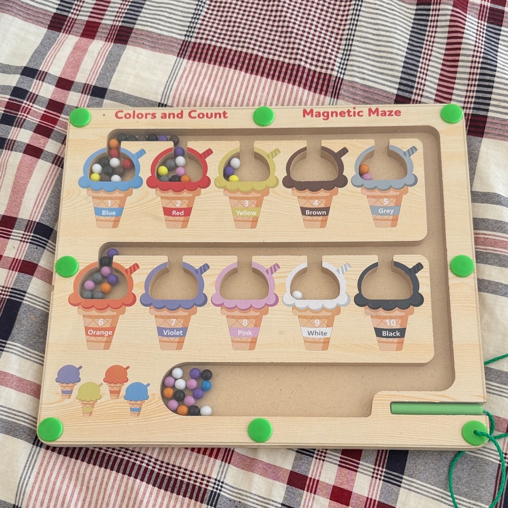 Magnetic Maze Colors and Count Kids Toy - Wooden Ice Cream Matching Game